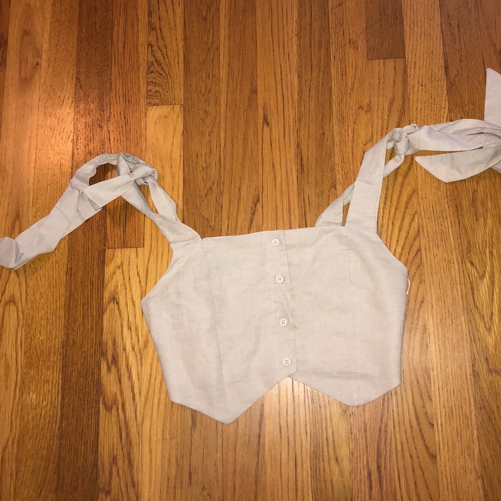 Beige Button Up Crop Top